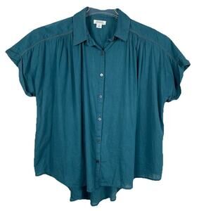 Sundance Top Shirt Women Small Teal 100% Cotton Button Front Flowy Casual Boho